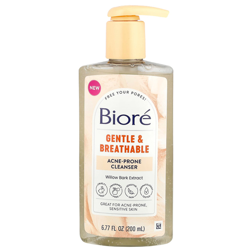 Biore, Gentle & Breathable, очищающее средство против акне, без отдушек, 200 мл (6,77 жидк. Унции)