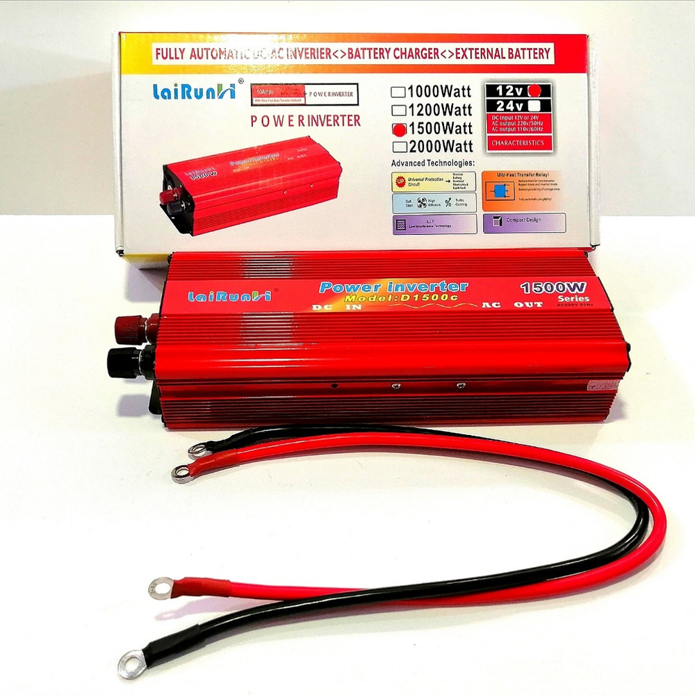 12V-1500W / Инвертор напряжения LaiRun 12-220V 1500W (12 вольт) (1 шт.)