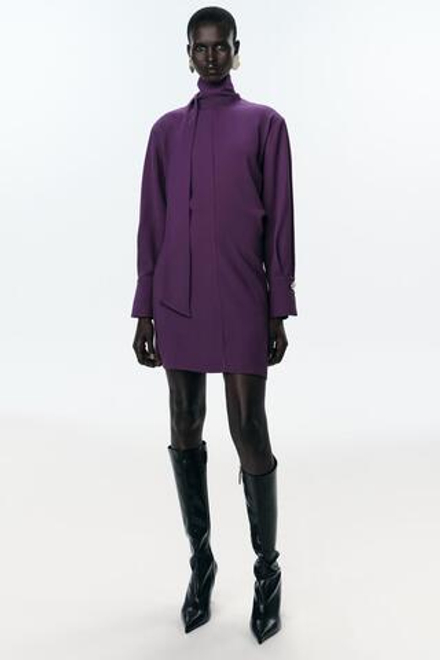 ZARA МИНИ-ПЛАТЬЕ С ШАРФОМ, БАКЛАЖАННЫЙ
