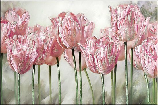 Картина на стекле Розовые тюльпаны 2