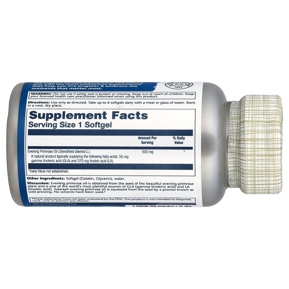Solaray, Масло примулы вечерней растительного происхождения, 500 мг, 90 мягких таблеток
