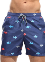 Синие пляжные шорты с принтом в виде цветных рыбок (Размер: L) (Цвет: синий)