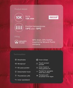 Oysho Легкий водонепроницаемый короткий пуховик Minardi Piume Kayak, красный