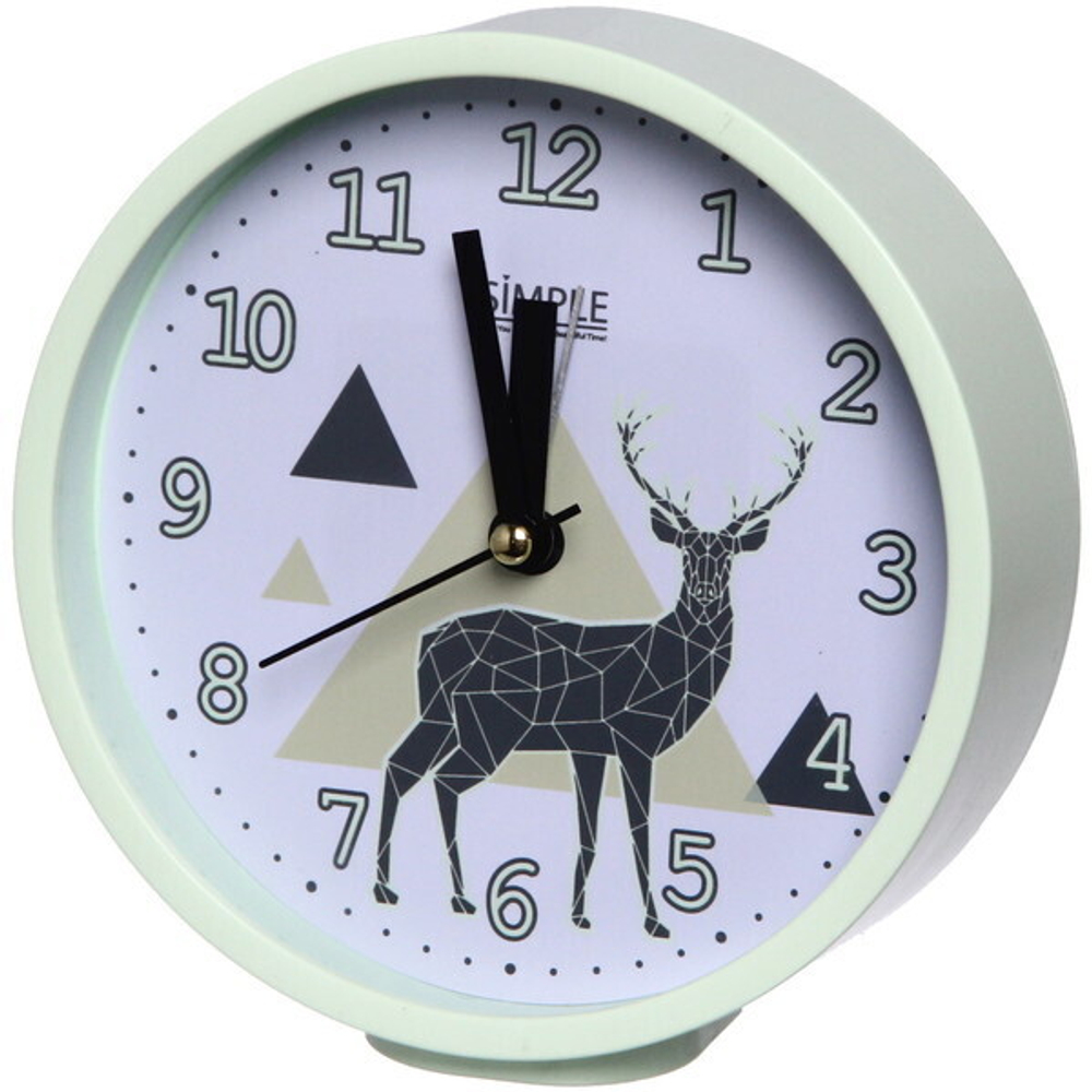 Будильник «Олень» круг мятный 14*14*4,5см MLS920