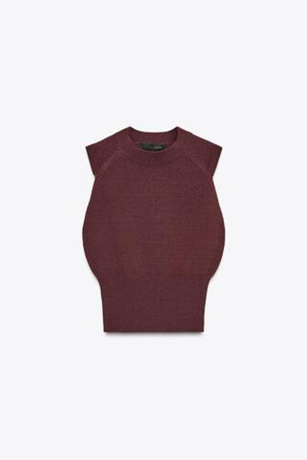 ZARA ТОП ИЗ ТРИКОТАЖА БЕЗ РУКАВОВ, БАКЛАЖАННЫЙ