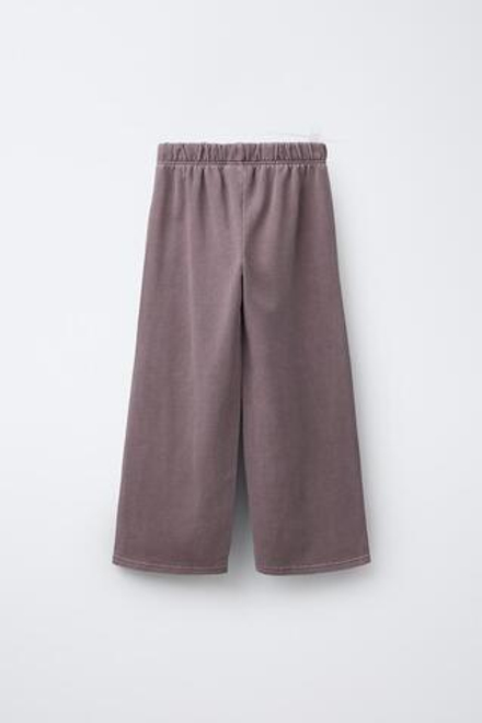 ZARA БРЮКИ WIDE LEG С ЭФФЕКТОМ ПОТЕРТОСТИ, СЛИВОВЫЙ