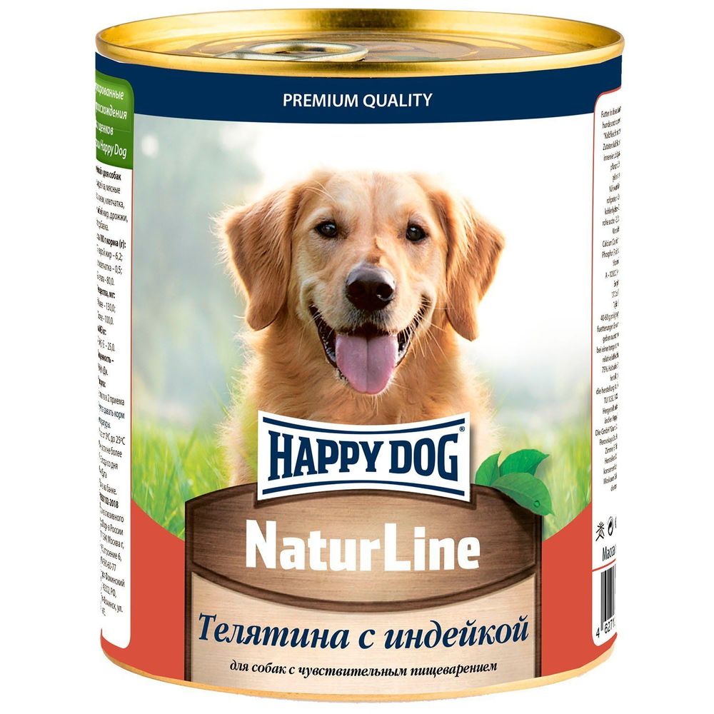 Консервы Happy Dog Natur Line для взрослых собак любых пород с телятиной и индейкой 970 г
