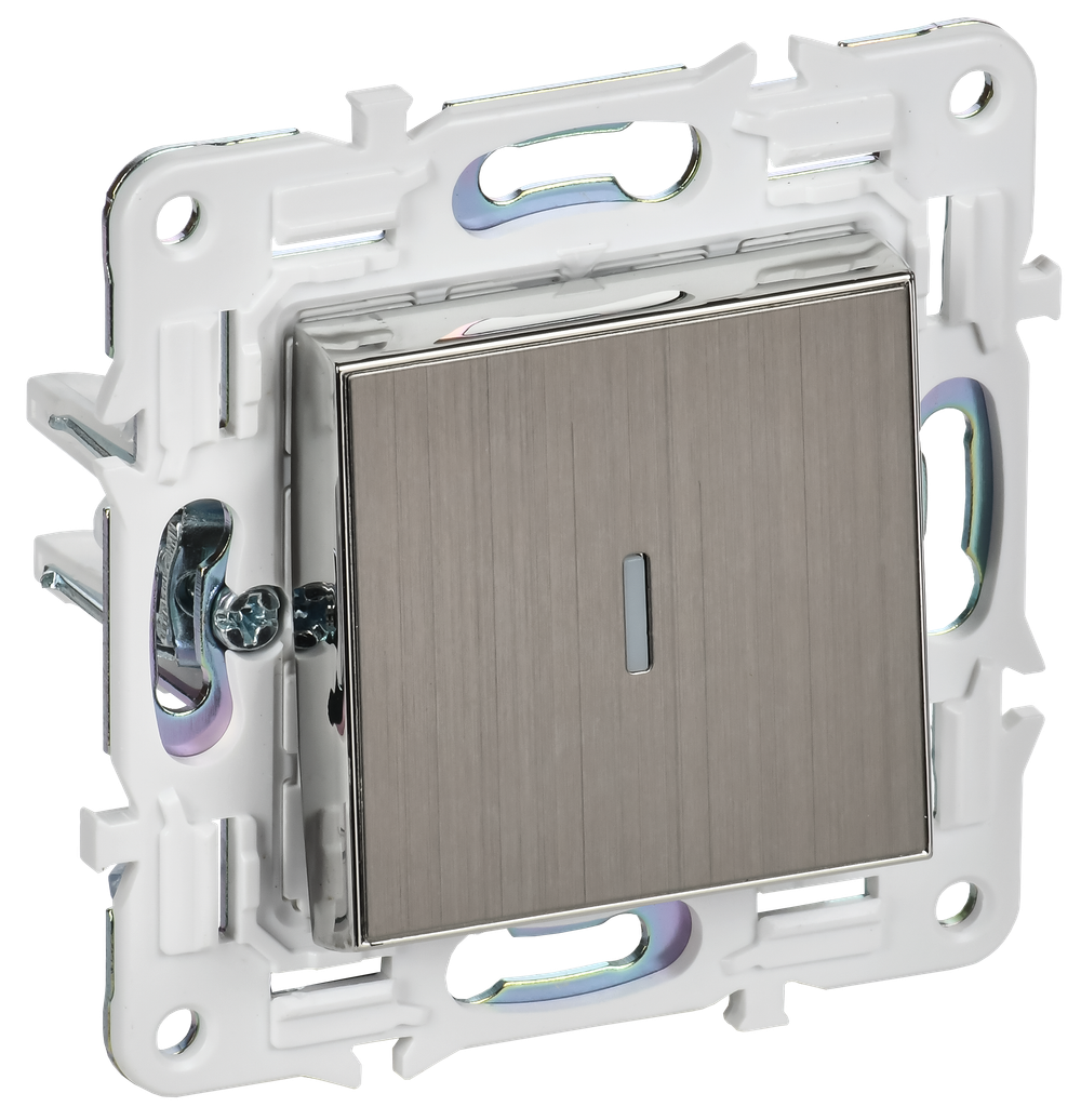 SKANDY Выключатель 1-клавишный проходной с индикацией 10А SK-V08N металл никель IEK