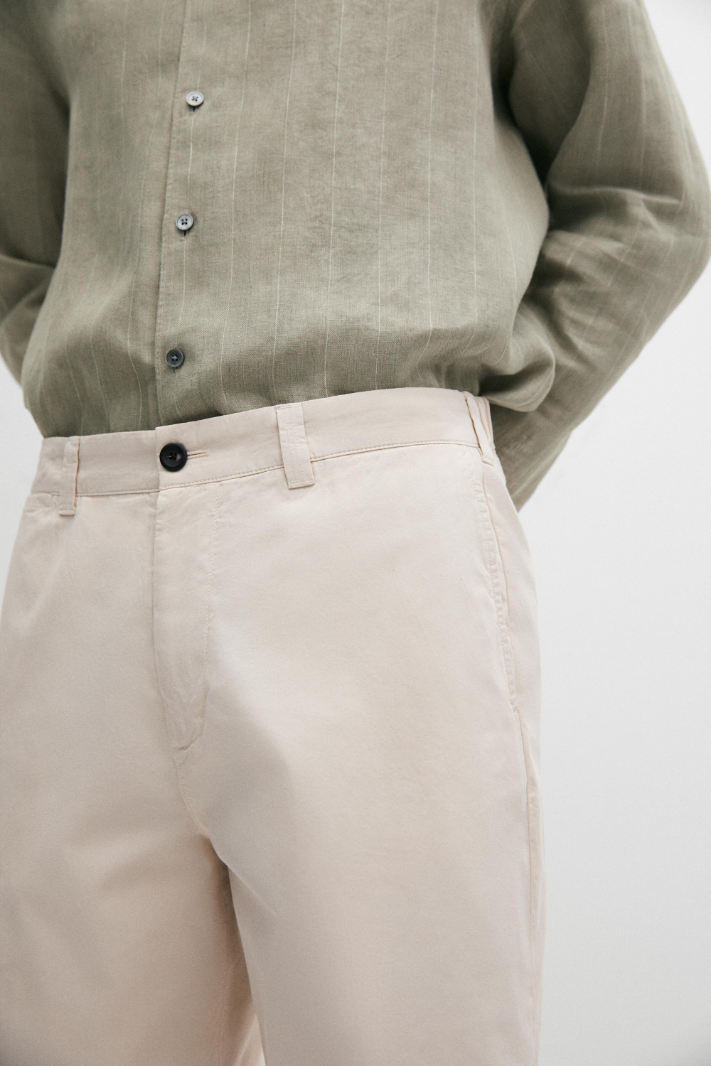 Massimo Dutti Хлопковые шорты-бермуды с декоративной отделкой на поясе, песочный