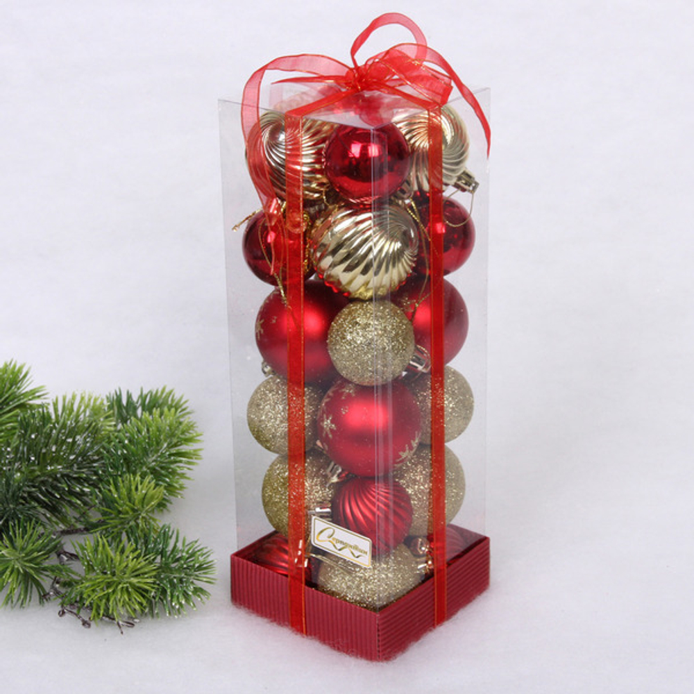 Набор шаров «Christmas» 5 см + 4 см (24 предметов), Красный/Золото