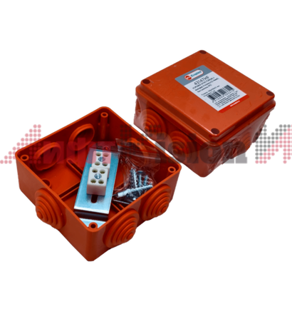 Коробка монтажная JBS100, огн. E110, о/п 100х100х55, без галогена, 6вых., IP55, 4P, (1,5-4мм2), цвет оранж. 43147HF