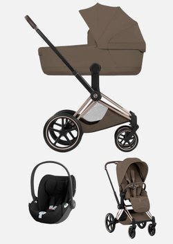 Cybex Priam 5 Style, в цвете Coconut Brown (шасси Rose Gold) + автокресло Cybex Cloud T