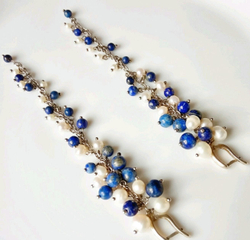 Серьги-грозди длинные с натуральными камнями