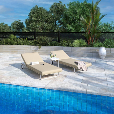 Шезлонг КОСТА на колесах бежевый - белый каркас