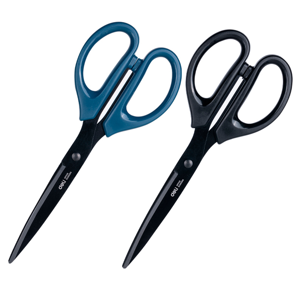 Ножницы DELI, 210 мм, с черным лезвием, пластиковые ручки, цвет ассорти