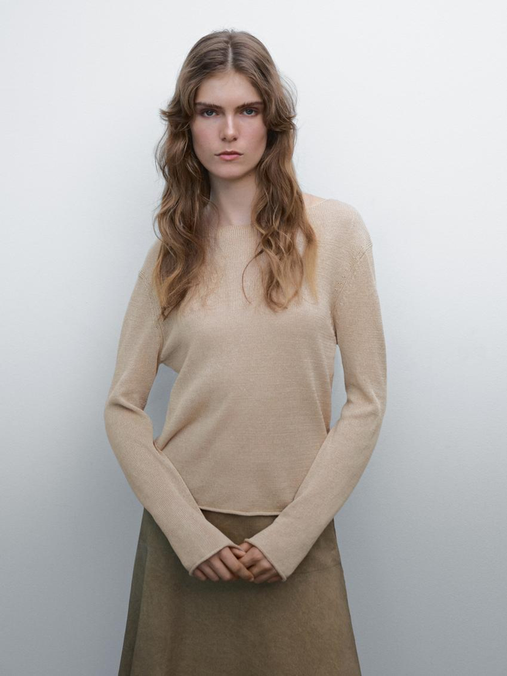 Massimo Dutti Свитер с круглым вырезом, песочный