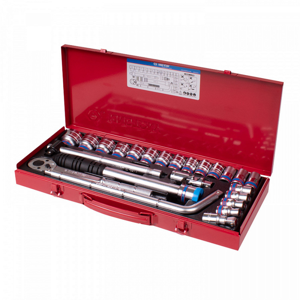 KING TONY (4533MR03) Набор торцевых головок с принадлежностями 1/2", 6-гранные, 10-32 мм, 24 предмета