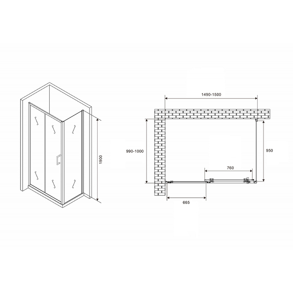Душевой уголок Abber Schwarzer Diamant 150x100 AG30150B5-S100B5 профиль Черный стекло прозрачное