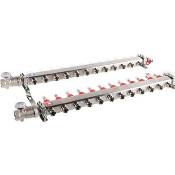 Коллектор Rommer 1"x3/4" на 12 контуров с расходомерами в сборе (нерж. сталь) RMS-1210-000012