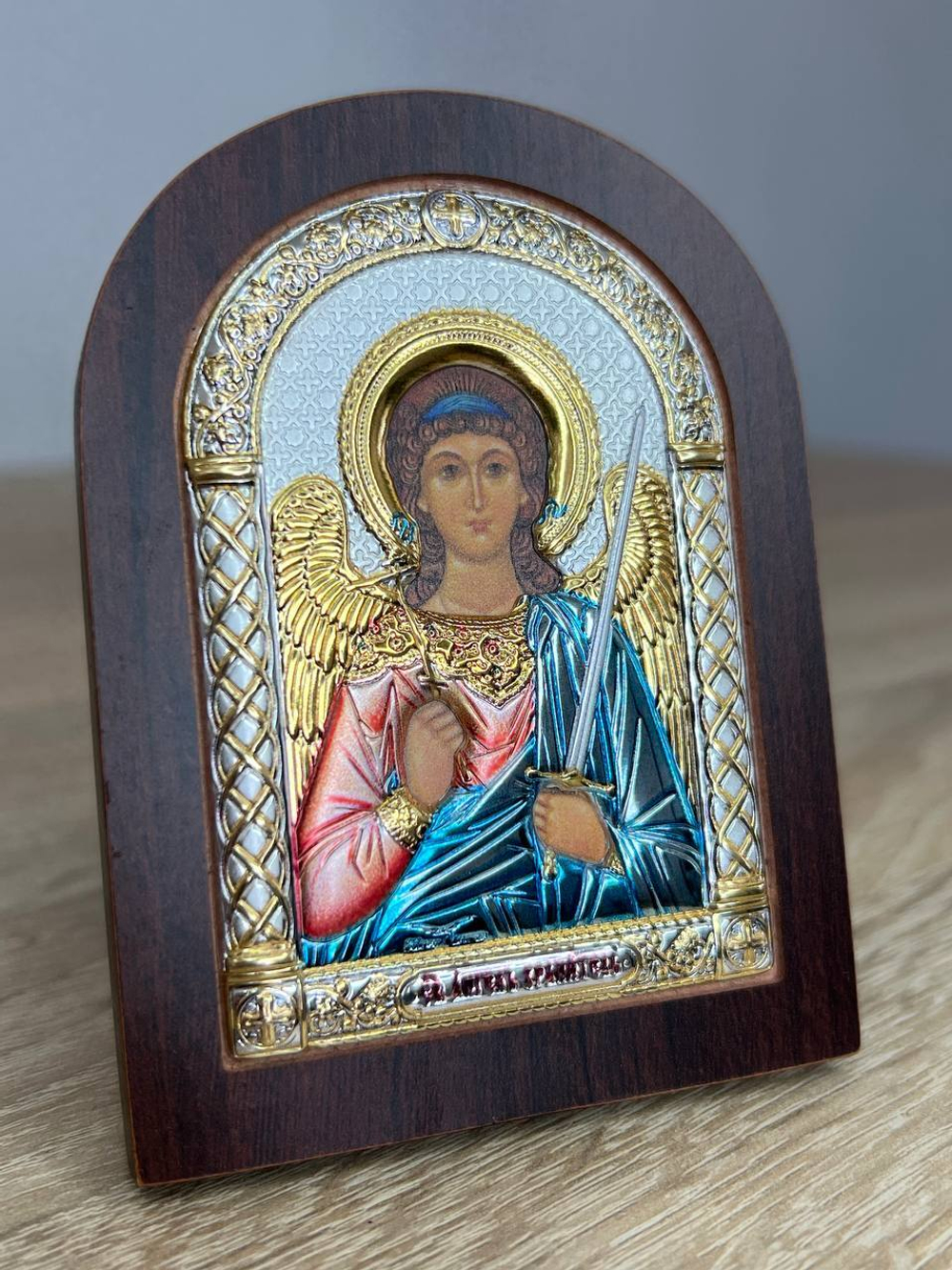 Ангел Хранитель, икона арочная, красное дерево, эмаль 86х112