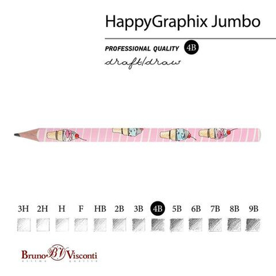 Карандаш ч/г 4В, 3.5 мм "HappyGraphix Jumbo. Мороженое. Рожок" (Bruno Visconti)