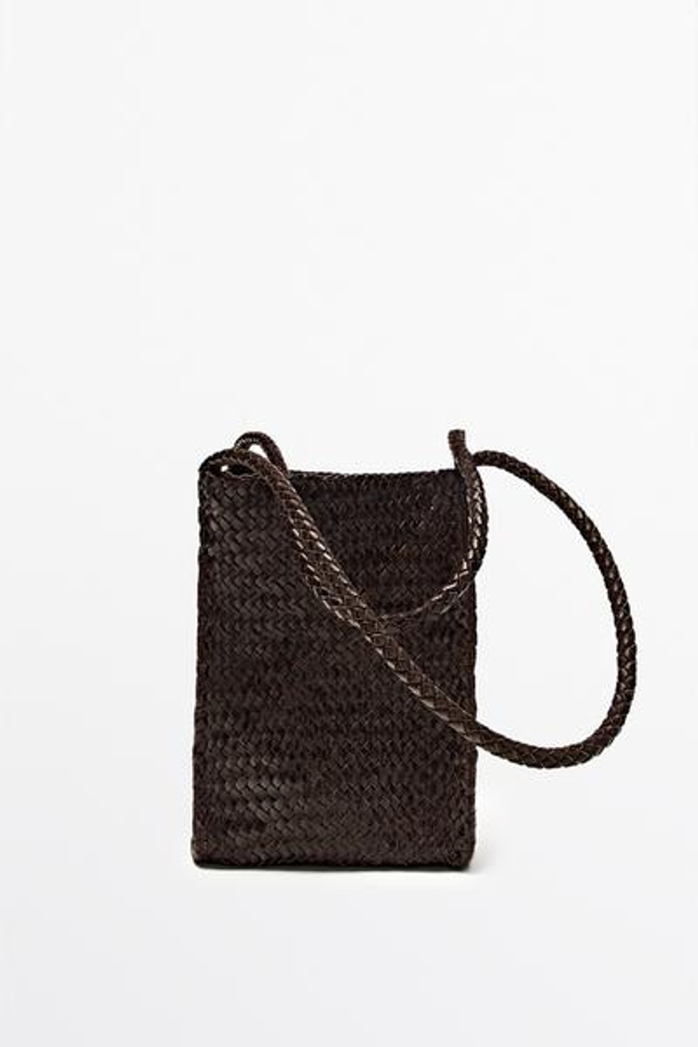 Massimo Dutti Плетеная сумка-ведро из кожи наппа, коричневый