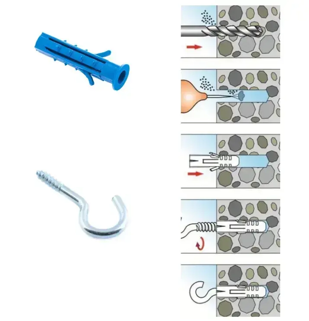 Крюк крепежный 3,5х50 мм с дюбелем, оцинкованная сталь, 8 шт в комплекте Stuzhnev