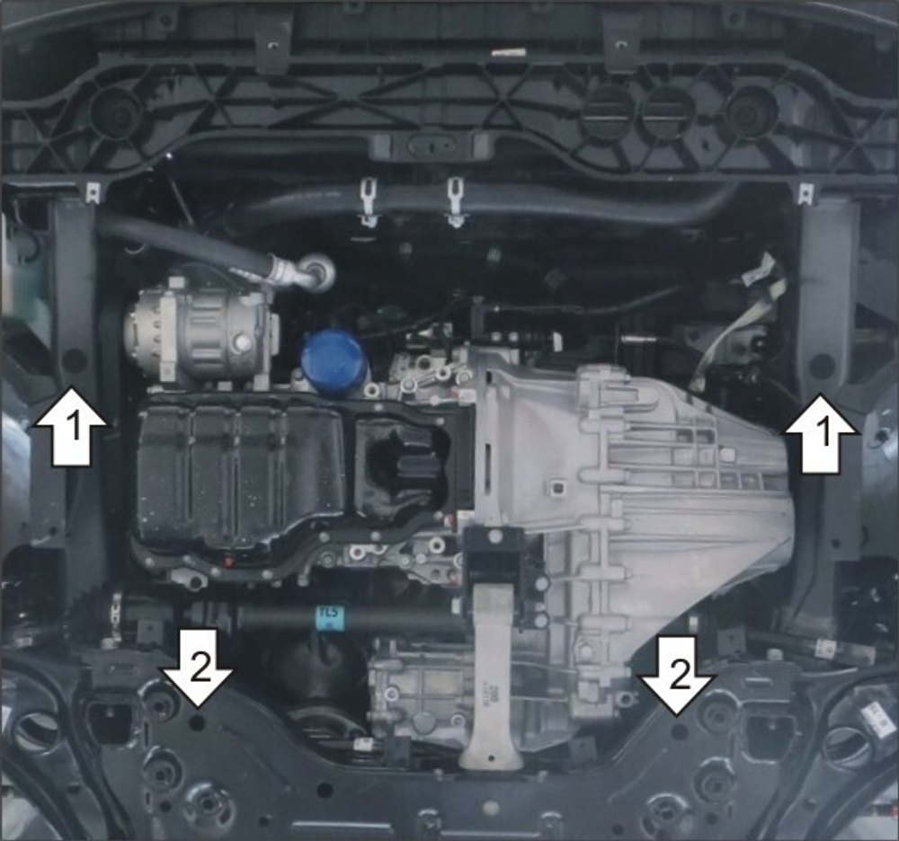 Стандартная Защита картера Двигателя, КПП. 1,5 мм, Сталь. для Hyundai Tucson 2018-2021, KIA Sportage 2018-2022, Hyundai Tucson 2015-2018, KIA Sportage 2016-2018 АвтоСтандарт.51011