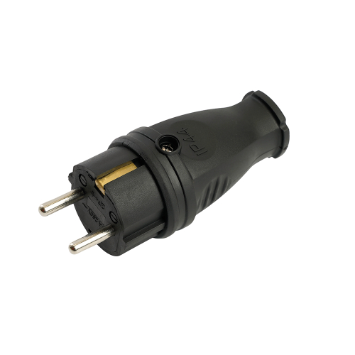 Вилка прямая с/з STEKKER, RPG16-21-441 , каучук, 250В, 16A, IP44, черный 32748