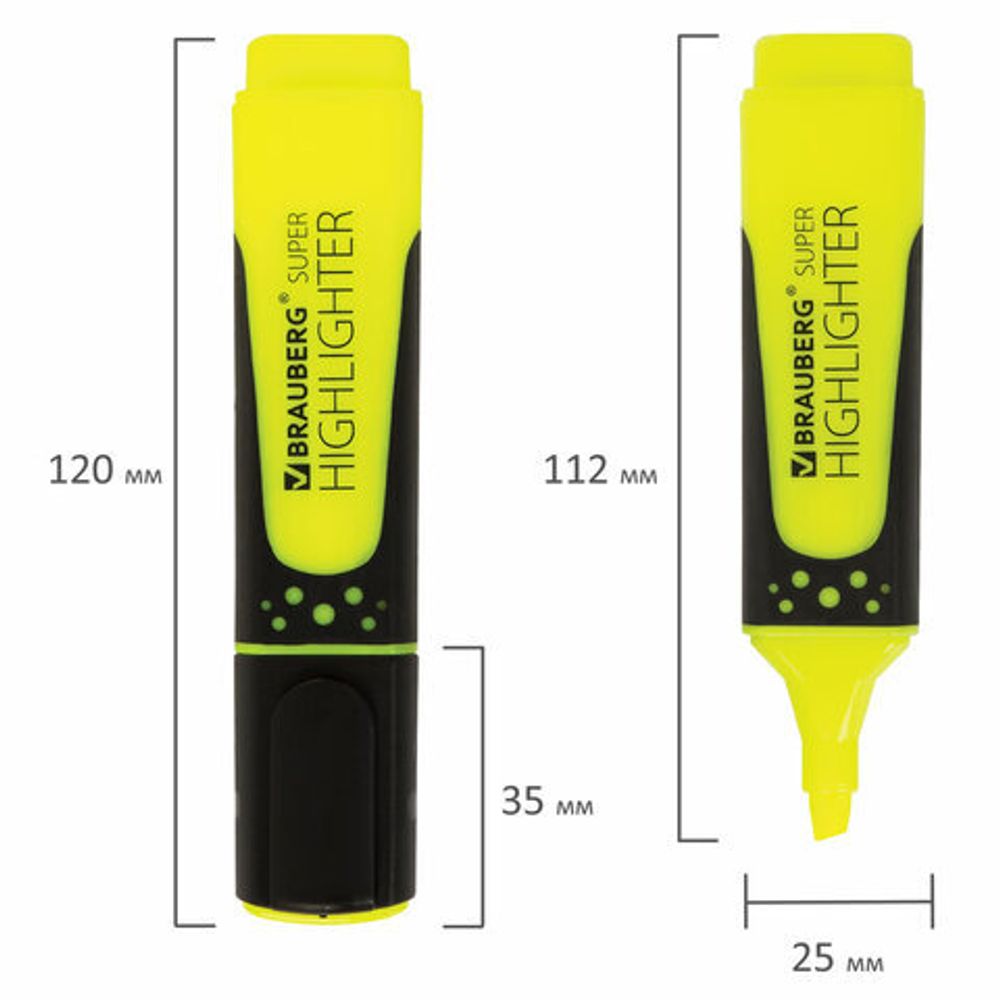 Набор текстовыделителей BRAUBERG 4 шт., АССОРТИ, "SUPER", прорезиненный корпус, линия 1-5 мм, 151746