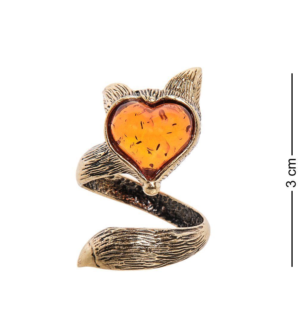 AM-2525 Кольцо «Лисичка сердечко» (латунь, янтарь)