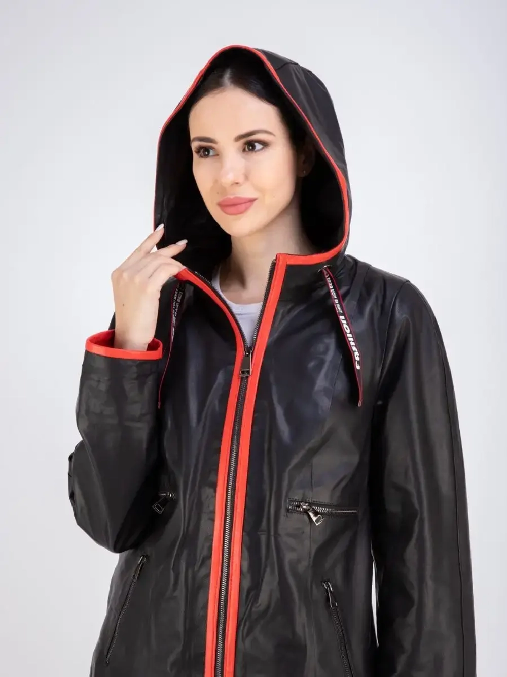 Куртка женская кожаная натуральная с капюшоном Турция