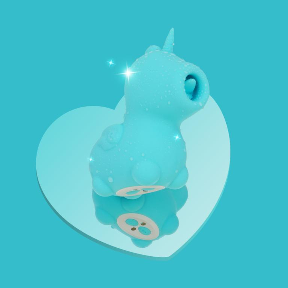 Вибромассажер Unihorn - Mount'n Peak со стимуляцией язычком, голубой