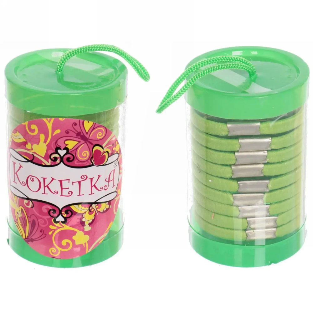 Резинки для волос детские в тубе 9шт «ЗАБАВА», цвет зелёный, d-4см (наклейка Кокетка)