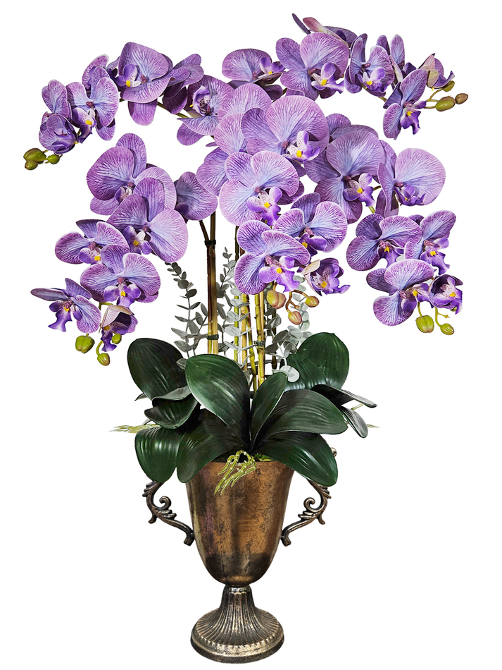 Искусственные орхидеи темно-фиолетовые 5 веток в кашпо Антик Сицилия