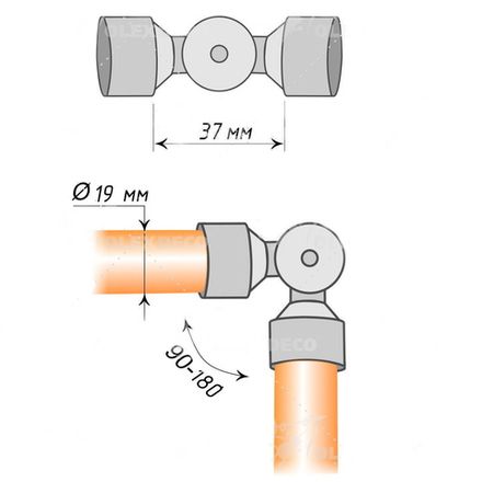 Эркерный соединитель для круглых труб d19 мм, цвет нержавеющая сталь