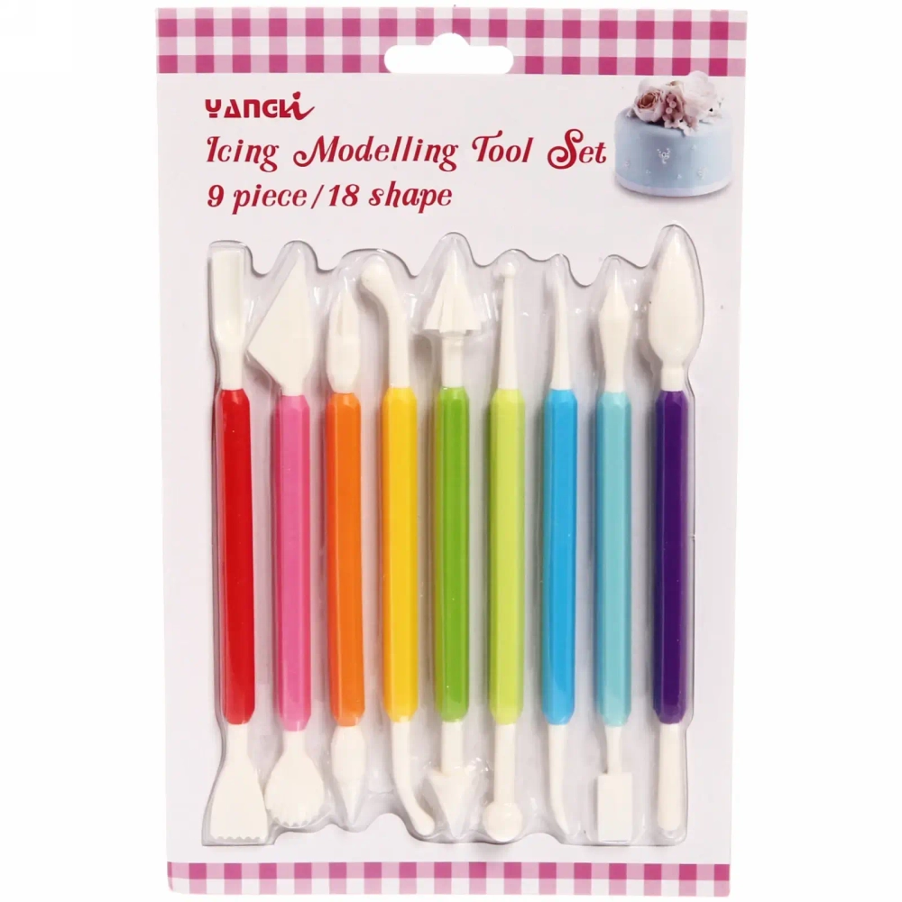Инструменты для украшения тортов в наборе 9шт разноцветные