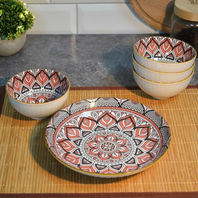 Набор подарочный 5 предметов (тарелка 20,5см 1шт, пиала 330мл 4шт), 8990