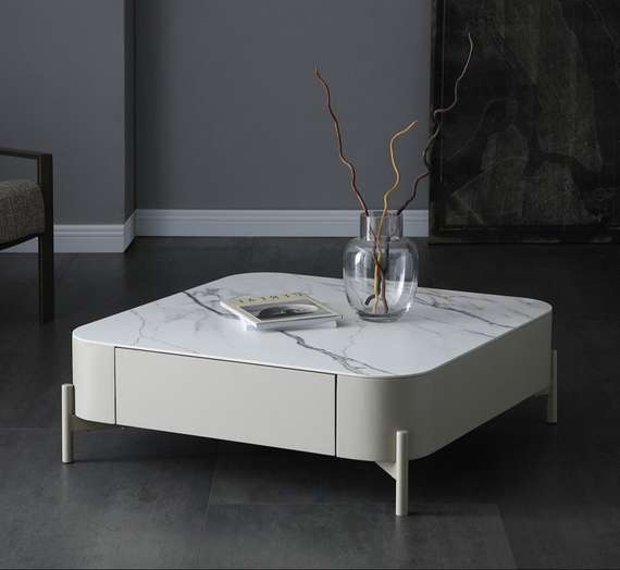 Журнальный столик с выдвижными ящиками Nomu, 90х90 см, керамика