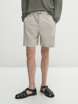 Massimo Dutti Шорты-джоггеры из смесового хлопка, бежевый