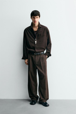 ZARA БРЮКИ С ЗАЩИПАМИ И ПУГОВИЦАМИ, КОРИЧНЕВЫЙ