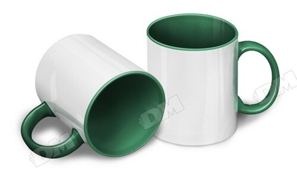 Кружка белая, темно-зеленая внутри с темно-зеленой ручкой