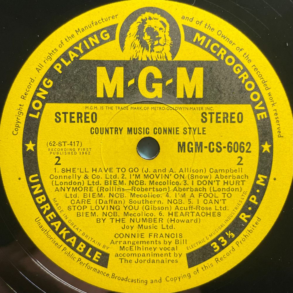 Connie Francis ‎– Country Music Connie Style (Англия 1962г.)