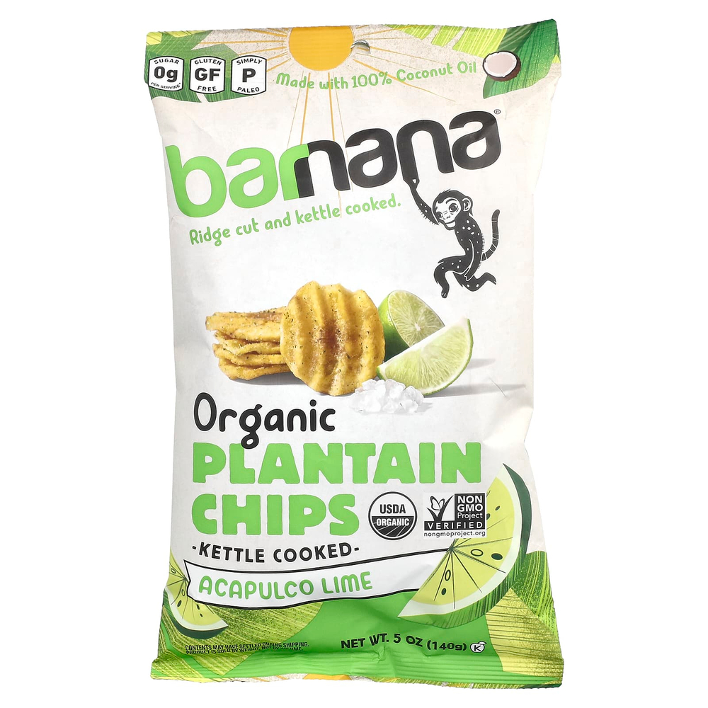 Barnana, органические чипсы из плантана, со вкусом лайма «Акапулько», 140 г