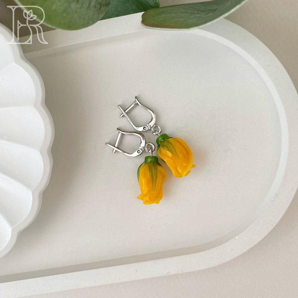 LEFIREL' Серьги серебряные женские "Сонна" с цветами из муранского стекла / ювелирные украшения из родированного серебра 925