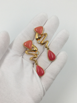 Серьги с розовой эмалью