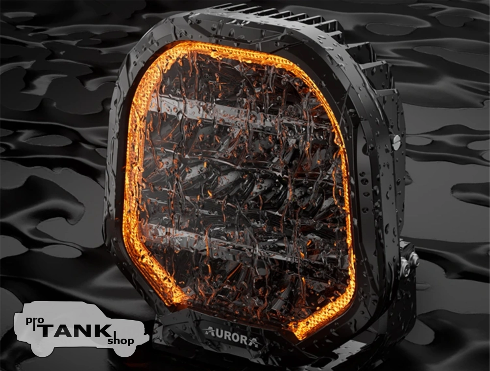 Фара светодиодная AURORA 9″ 270W c подсветкой корпуса (ДХО) Янтарный + Белый 1 шт.
