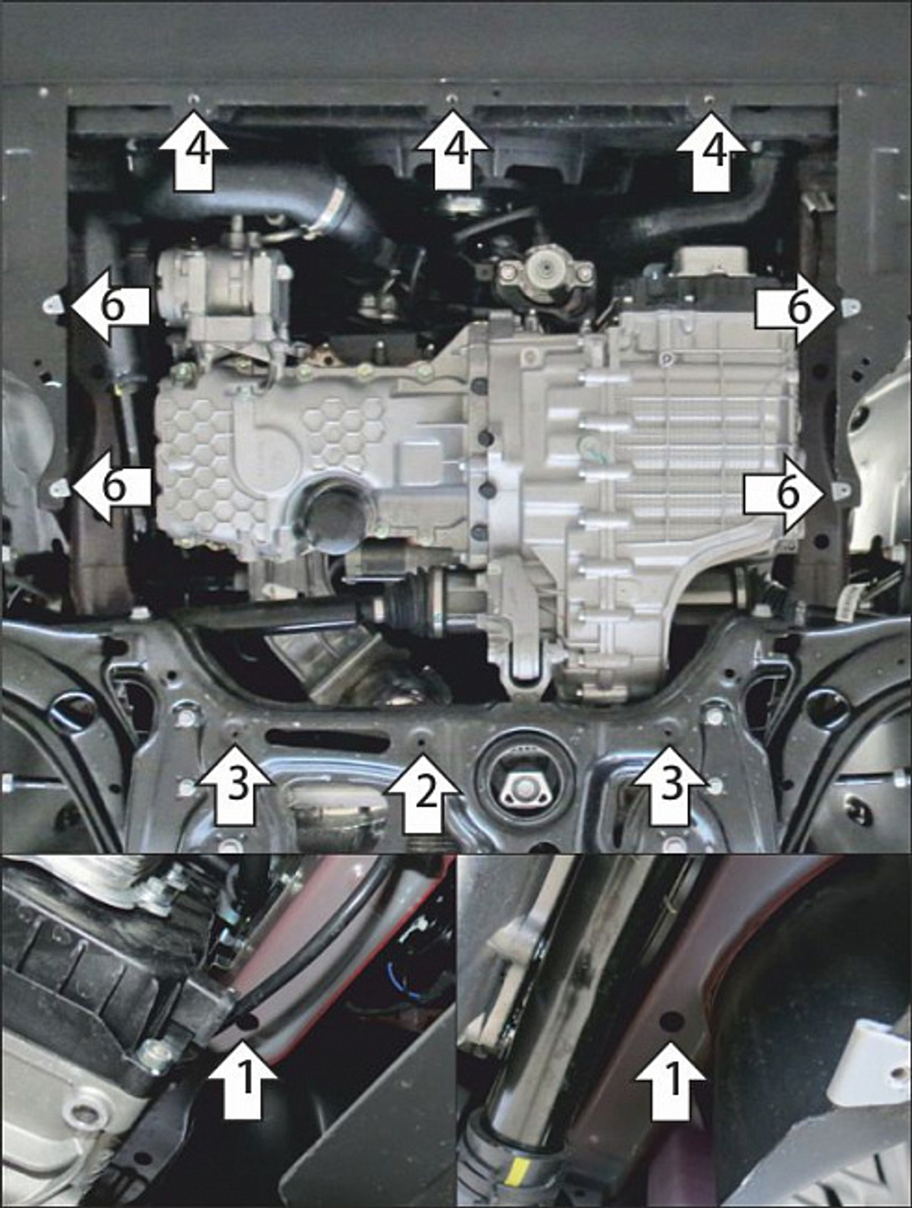Усиленная защита Motodor картера Двигателя, КПП. 2 мм, Сталь. для FAW Bestune T55 2023-н.в. арт.73904
