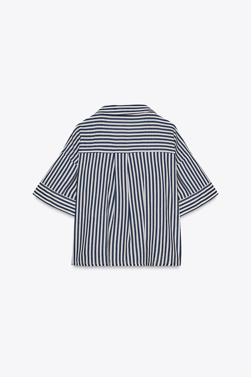 ZARA УКОРОЧЕННАЯ РУБАШКА ИЗ СМЕСОВОГО ЛЬНА, СИНИЙ/БЕЛЫЙ