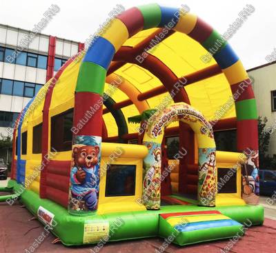 Надувной батут "Маша и медведь" с крышей 12*6*6 м